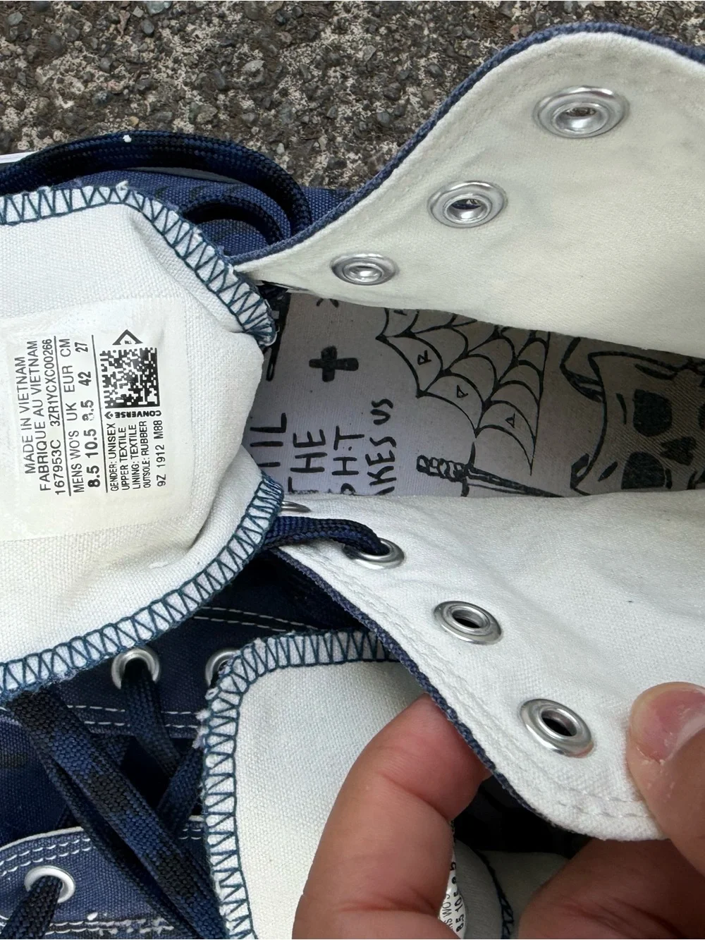 Navy High-Top Canvas Sneakers with Halloween Graphics